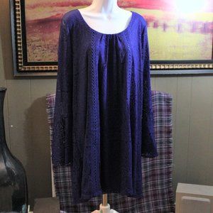 Sequin Hearts Blue Lace Dress Princess Bell Sleeves Size XL